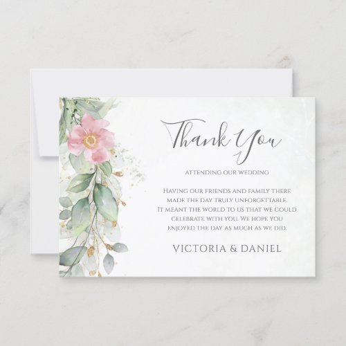 Elegant Eucalyptus Leaves Greenery Gold Wedding Thank You Card