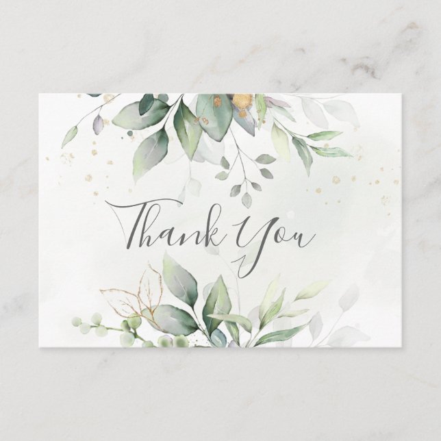Elegant Eucalyptus Leaves Greenery Gold Wedding Thank You Card (Front)