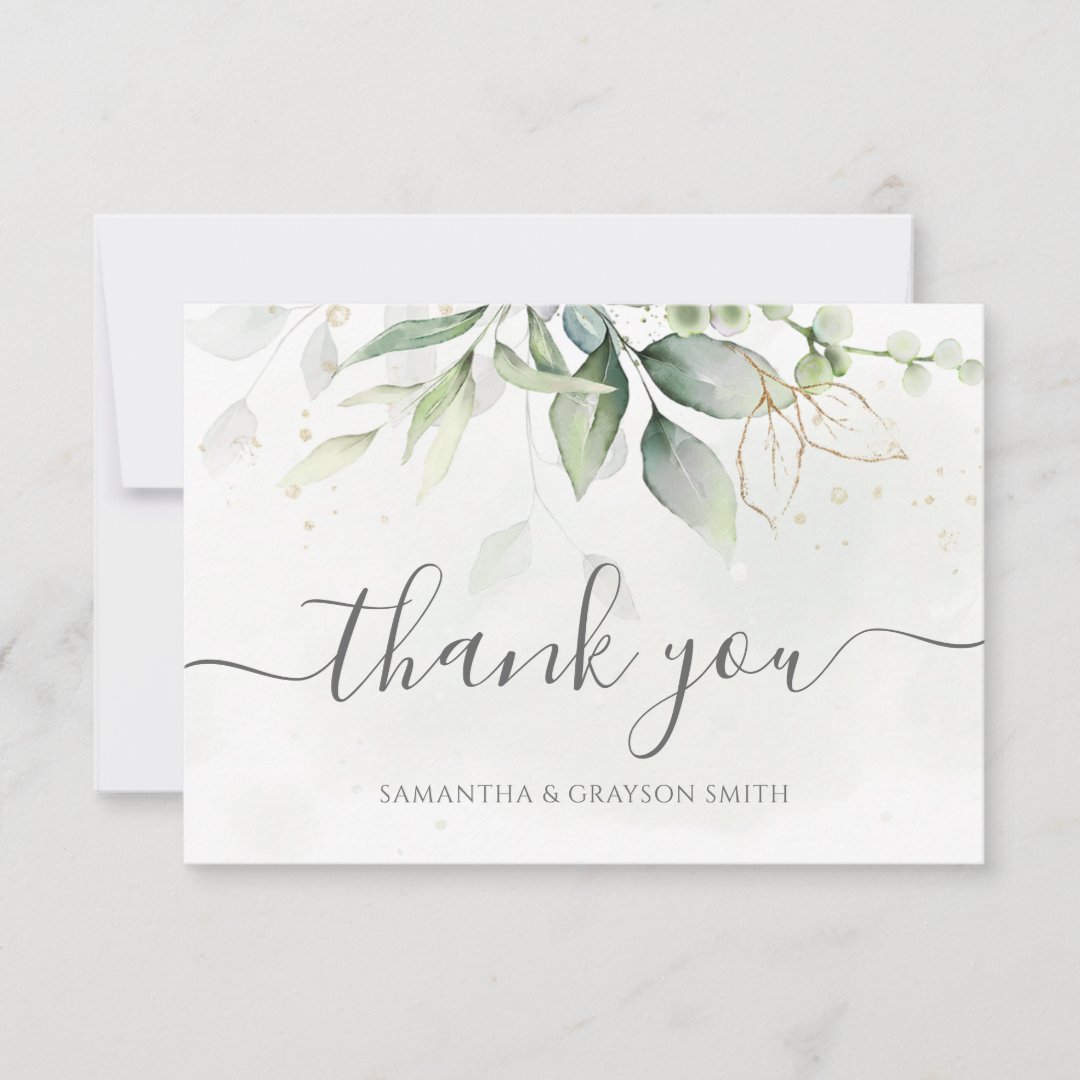 Elegant Eucalyptus Leaves Greenery Gold Wedding Thank You Card Zazzle