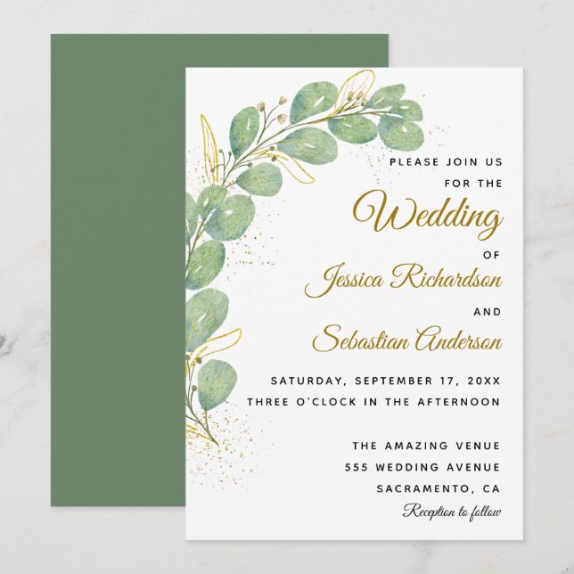 Elegant Eucalyptus Leaves Greenery Wedding  Invitation (Front/Back)