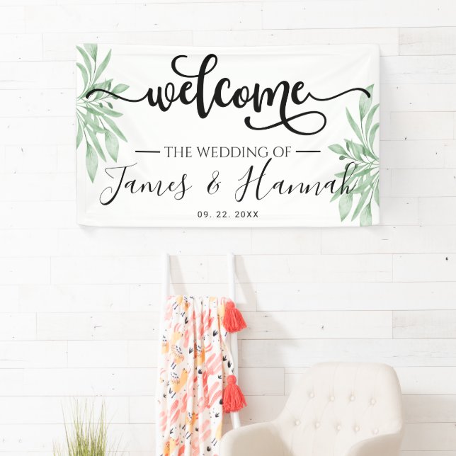 Elegant Eucalyptus Leaves Greenery Wedding Party Banner (Insitu)