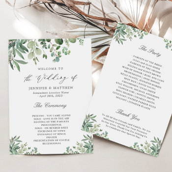 Elegant Eucalyptus Leaves Greenery Wedding Program by CardHunter at Zazzle