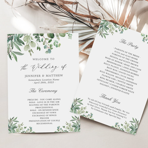 Elegant Eucalyptus Leaves Greenery Wedding Program