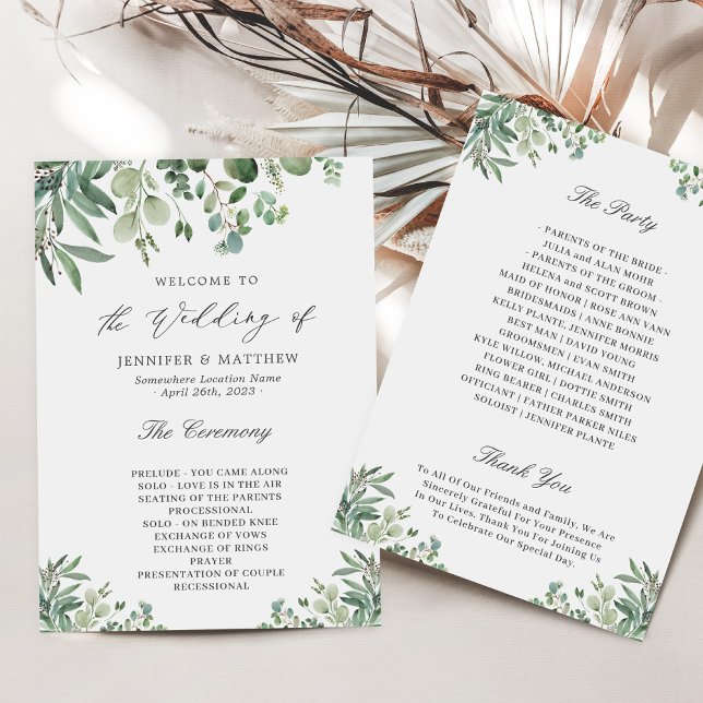 Elegant Eucalyptus Leaves Greenery Wedding Program (Creator Uploaded)