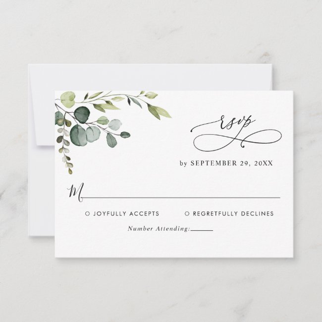 Elegant Eucalyptus Leaves Greenery Wedding RSVP Card