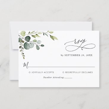 Elegant Eucalyptus Leaves Greenery Wedding RSVP Card