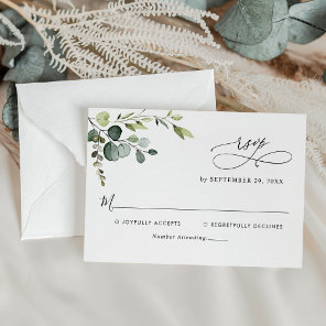 Elegant Eucalyptus Leaves Greenery Wedding RSVP Card