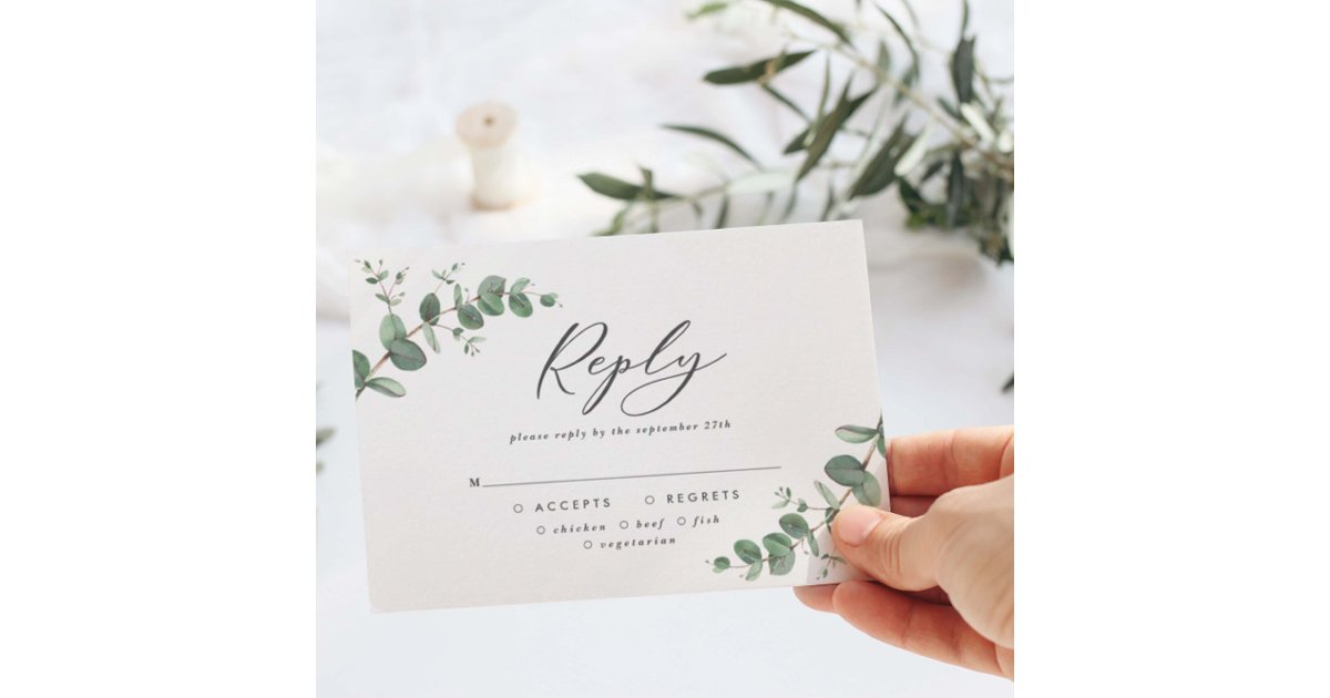 Elegant Eucalyptus Leaves Greenery Wedding RSVP Card | Zazzle