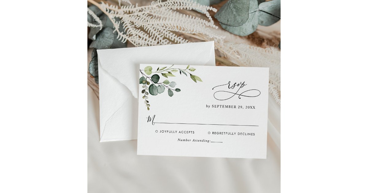 Elegant Eucalyptus Leaves Greenery Wedding RSVP Card | Zazzle