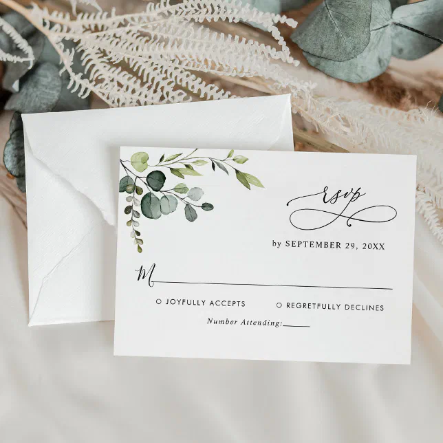 Elegant Eucalyptus Leaves Greenery Wedding RSVP Card | Zazzle