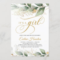 Elegant eucalyptus leaves it's a girl baby shower invitation