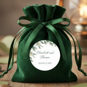 Elegant eucalyptus leaves modern wedding classic round sticker