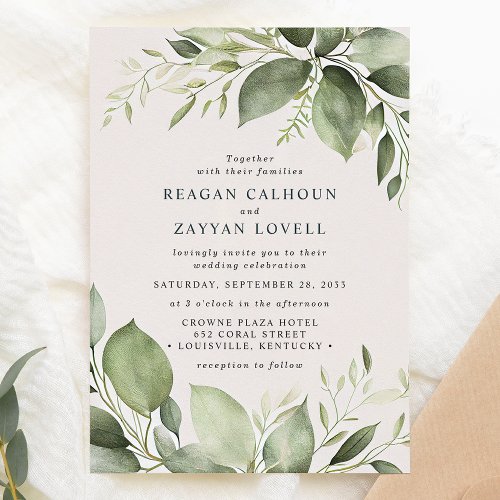 Elegant Eucalyptus Leaves Modern Wedding Invitation