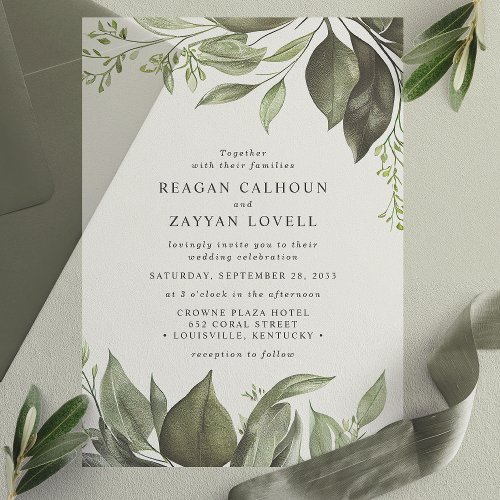 Elegant Eucalyptus Leaves Modern Wedding Vellum Invitations