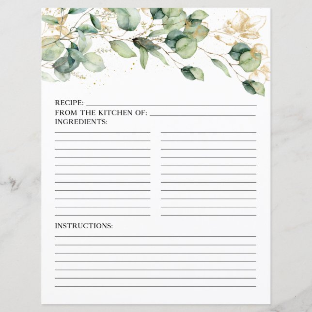 Elegant Eucalyptus Leaves Recipe Page (Front)