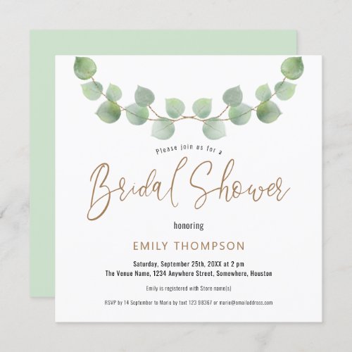 Elegant Eucalyptus Leaves Script Bridal Shower Invitation