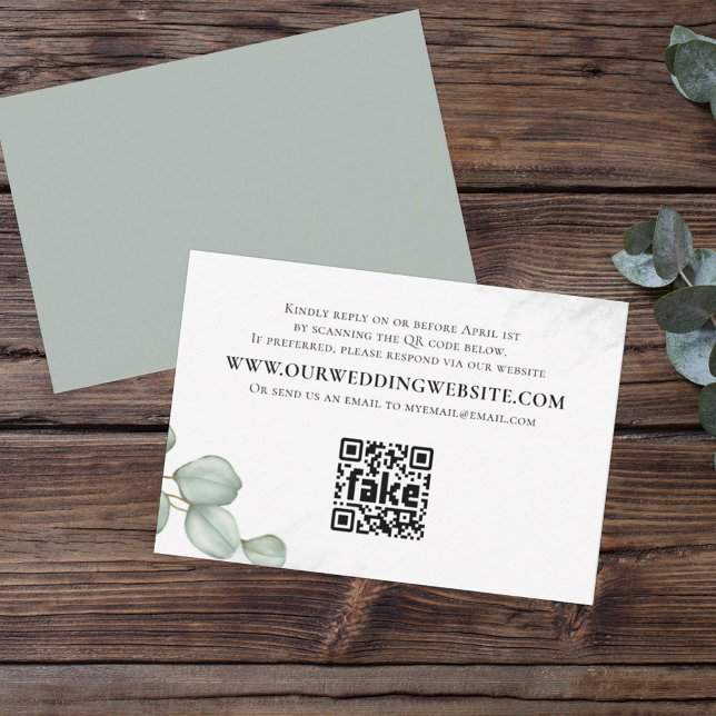 Elegant Eucalyptus Leaves Simple Foliage QR Code RSVP Card (Creator Uploaded)