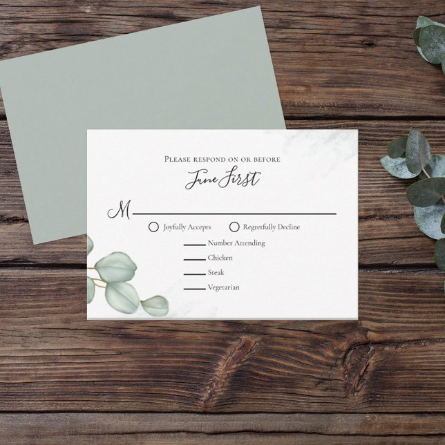 Elegant Eucalyptus Leaves Simple Meal Choice  RSVP Card (Creator Uploaded)