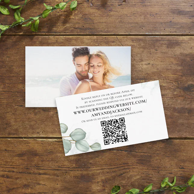 Elegant Eucalyptus Leaves Simple Photo Qr Code Enclosure Card Zazzle