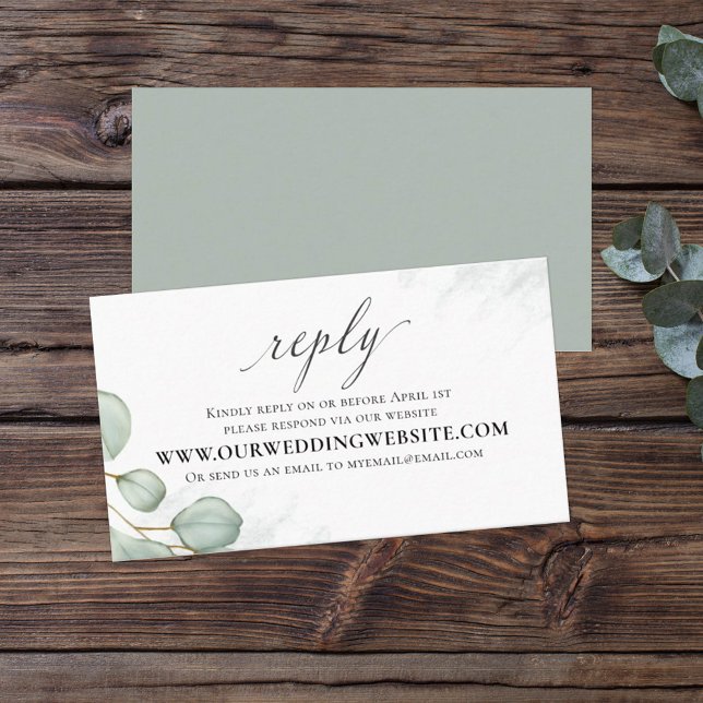Elegant Eucalyptus Leaves Simple Via Website RSVP  Business Card (Creator Uploaded)