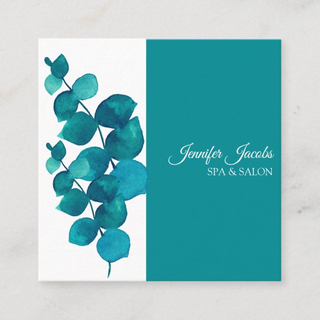 Elegant Eucalyptus Leaves Square Business Card (Front)