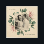 Elegant Eucalyptus Leaves Watercolor Photo Wedding Wood Wall Art<br><div class="desc">Chic rustic watercolor eucalyptus leaves and soft blush pink flowers frame the happy couple's photo. This lovely wedding greenery print features the est. date,  and mr and mrs customized name.</div>