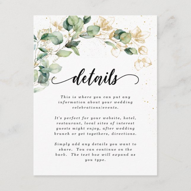 Elegant Eucalyptus Leaves Wedding Enclosure Card (Front)