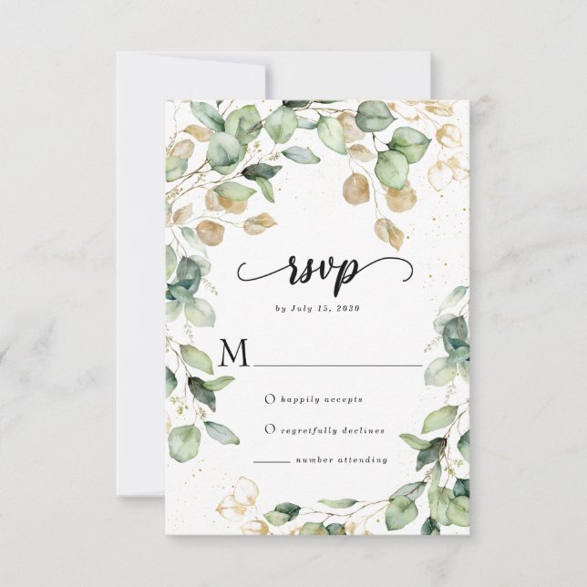 Elegant Eucalyptus Leaves Wedding RSVP Card (Front)