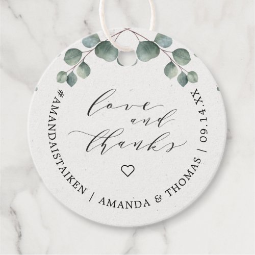 Elegant Eucalyptus Love  Thanks Monogram Favor Tags