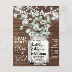 Elegant Eucalyptus Mason Jar GRAD Photo Invitation Postcard