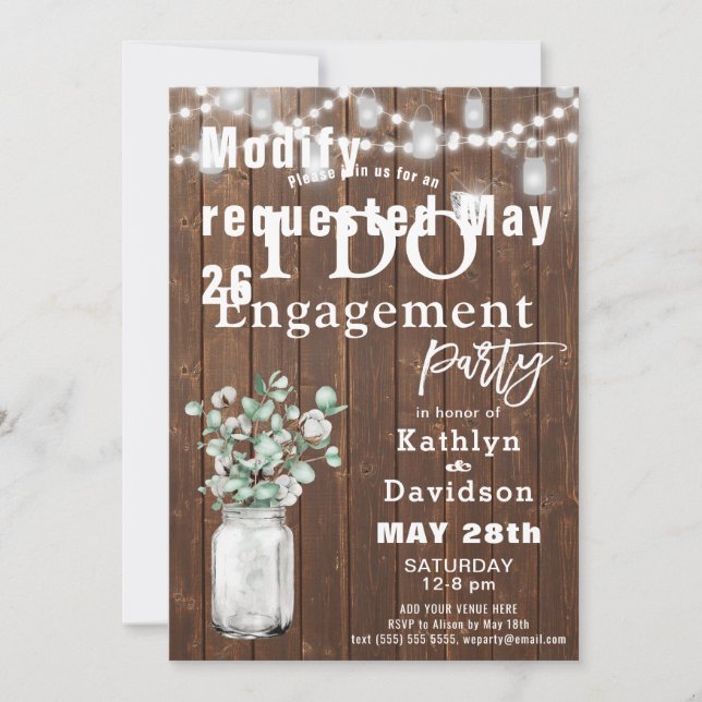 Elegant Eucalyptus Mason Jar I DO Engagement Party Invitation (Front)