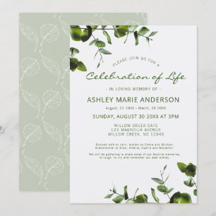 Elegant Eucalyptus Memorial Celebration Of Life Invitation
