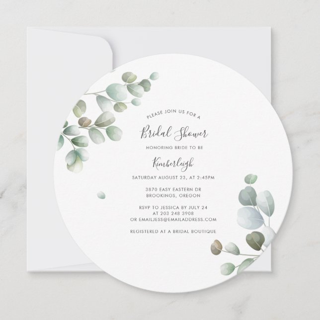 Elegant Eucalyptus Minimalist Bridal Shower Invitation (Front)