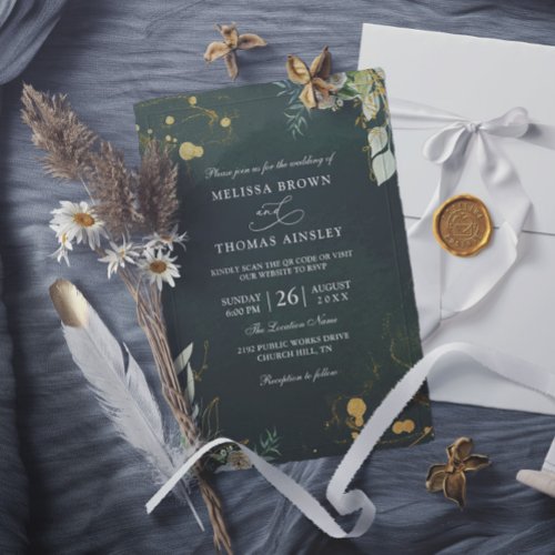 Elegant Eucalyptus Modern Budget QR Code Wedding Invitation