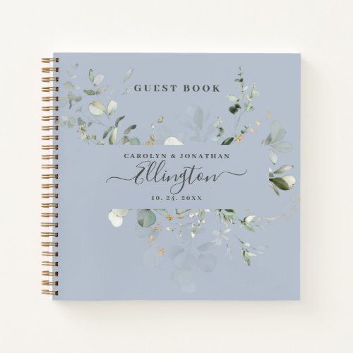 Elegant Eucalyptus Modern Script Photo Guest book 