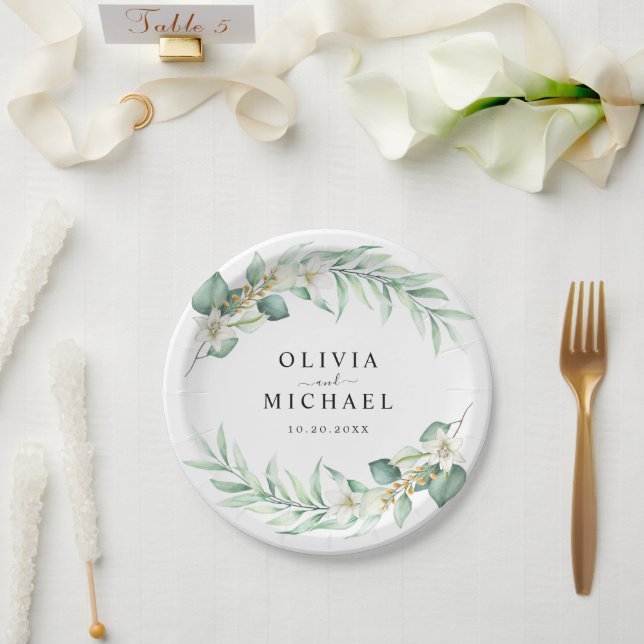 Elegant Eucalyptus Modern Wedding Paper Plates (Wedding)