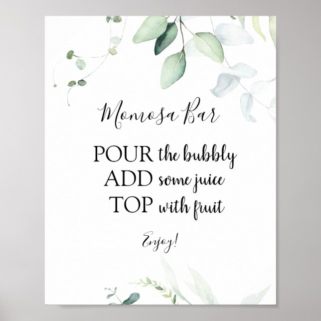 Elegant Eucalyptus Momosa Bar Drink Sign (Front)