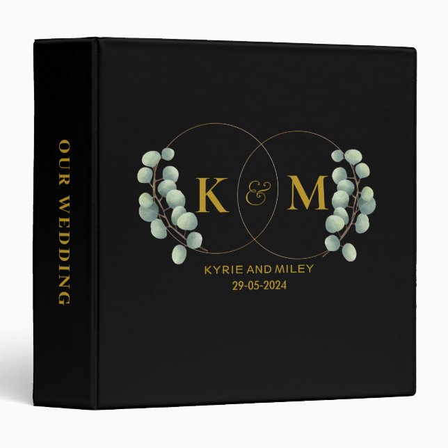 elegant eucalyptus monogram albums 3 ring binder (Front/Spine)
