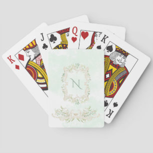 Elegant Eucalyptus Monogram Green Ivory Frame Poker Cards