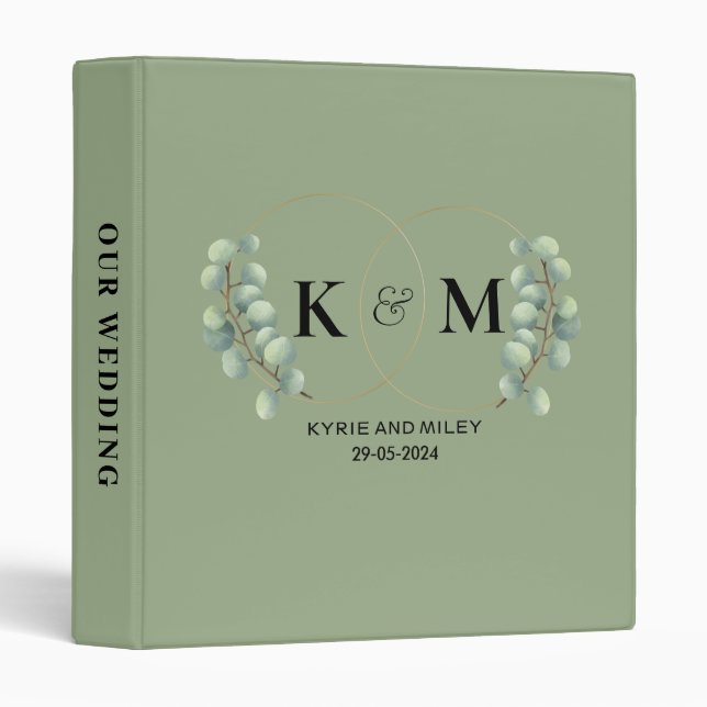 elegant eucalyptus monogram sage green albums 3 ring binder (Front/Spine)