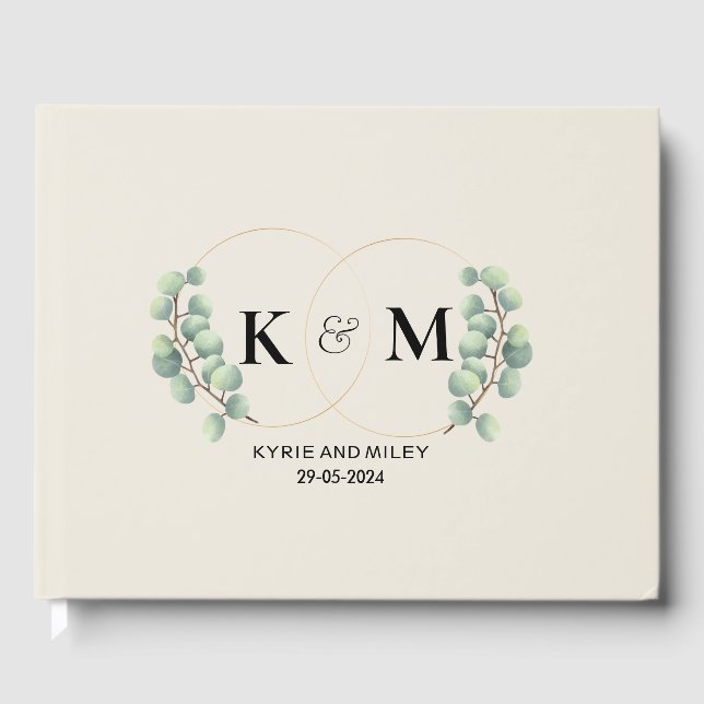 elegant eucalyptus monogram wedding guest book (Front)