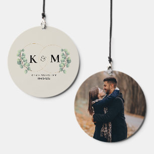elegant eucalyptus monogram wedding wind chime