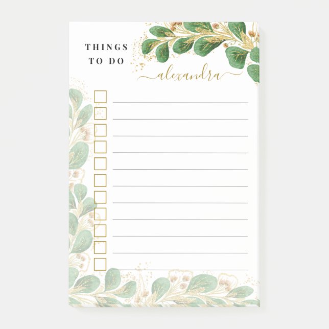 Elegant Eucalyptus Monogrammed Lined Things To Do Post-it Notes (Front)