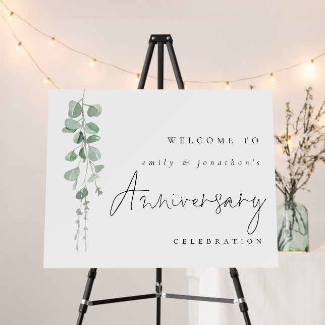 Elegant Eucalyptus Name Welcome Anniversary Party Foam Board (In Situ (Stand))