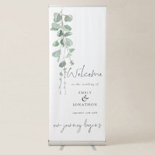 Elegant Eucalyptus Names Date Welcome To Wedding Retractable Banner
