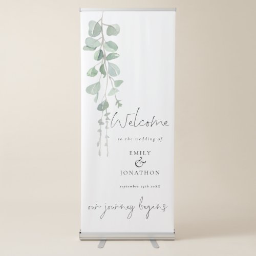 Elegant Eucalyptus Names Date Welcome To Wedding Retractable Banner