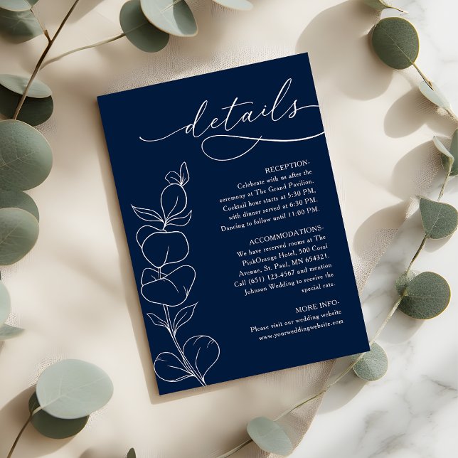 Elegant Eucalyptus Navy Blue Wedding Details Enclosure Card (Creator Uploaded)