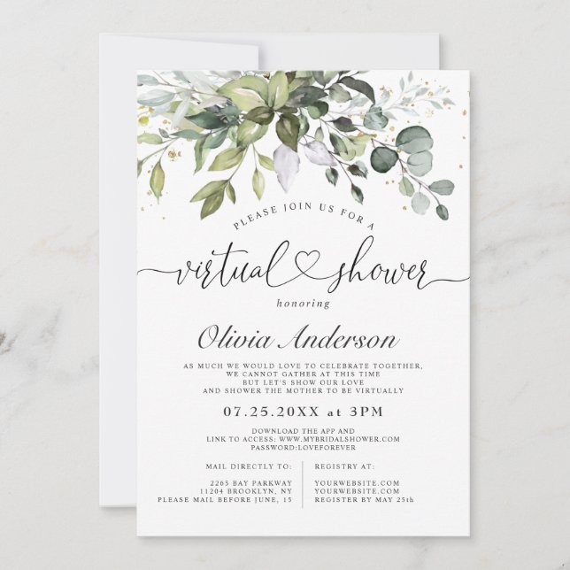 Elegant Eucalyptus NEUTRAL virtual BABY Shower Invitation (Front)