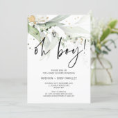 Elegant Eucalyptus Oh Boy Baby Shower Party Invitation (Standing Front)