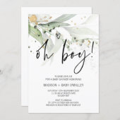 Elegant Eucalyptus Oh Boy Baby Shower Party Invitation (Front/Back)